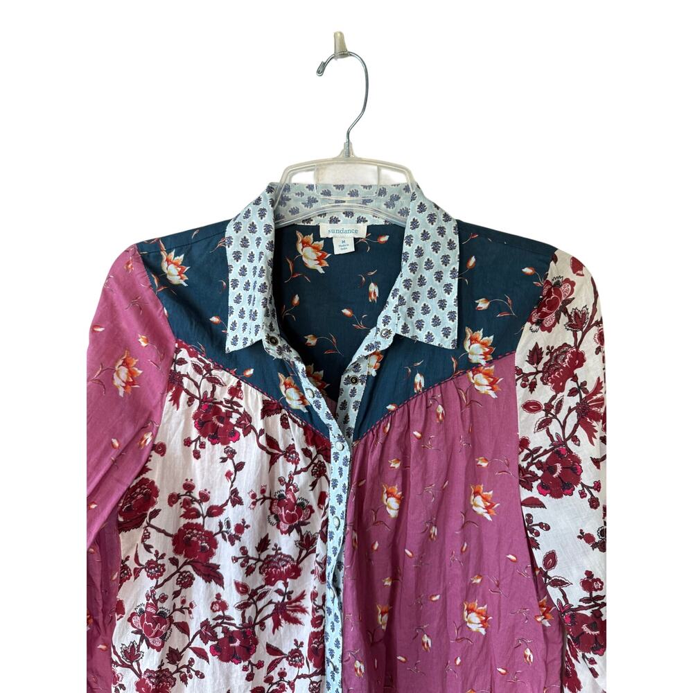 Sundance Size M Patchwork Floral Button Front Shirt 100% Cotton Boho Western - Picture 4 of 10